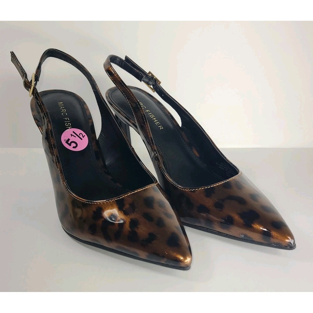 Marc Fisher Leopard Print Slingback Heels Size 5.5 New Pointed Toe
